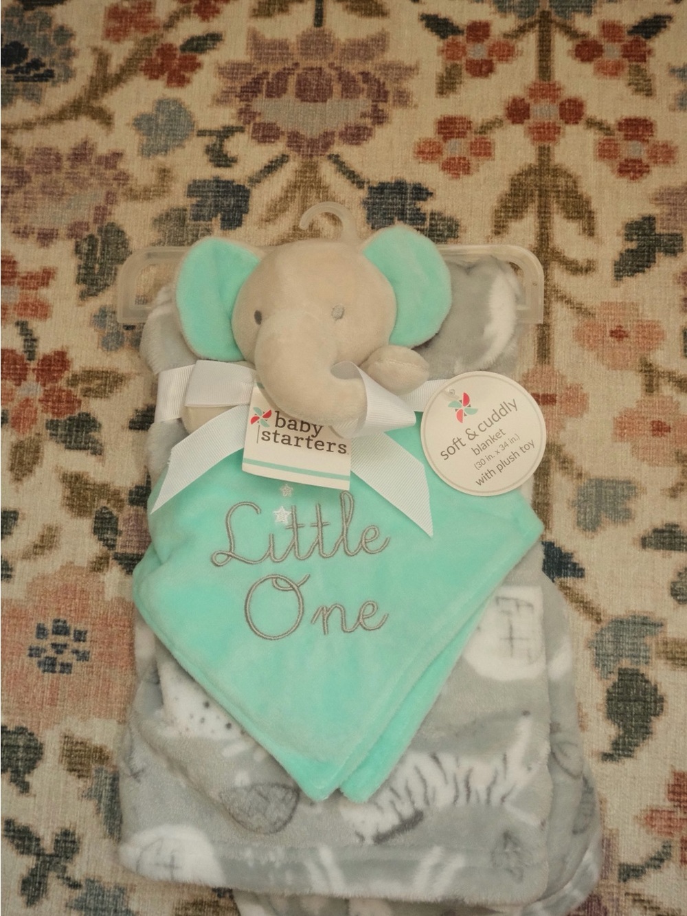Baby Starters Mint Plush Elephant Security Blanket with Gray Accent